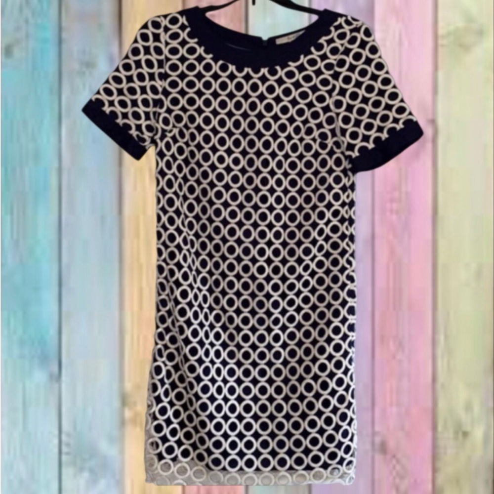 Boden Navy Blue White Eyelet Overlay Short Sleeve Cotton Shift Dress